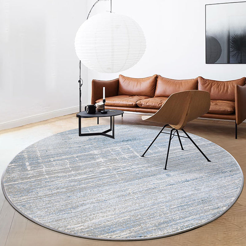 Industrial Style Light Gray Area Rug Round Textured Polyester Pet Friendly Indoor Rugs