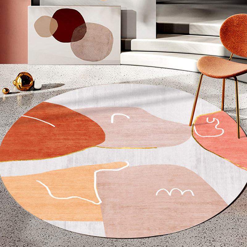 Indoor Round Rug Multicolor Polyester with Color Block Design Pet Friendly Novelty Style Area Rug