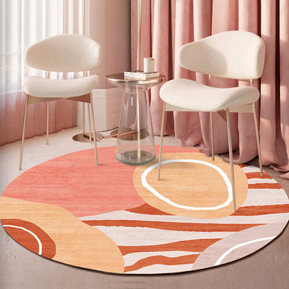 Indoor Round Rug Multicolor Polyester with Color Block Design Pet Friendly Novelty Style Area Rug