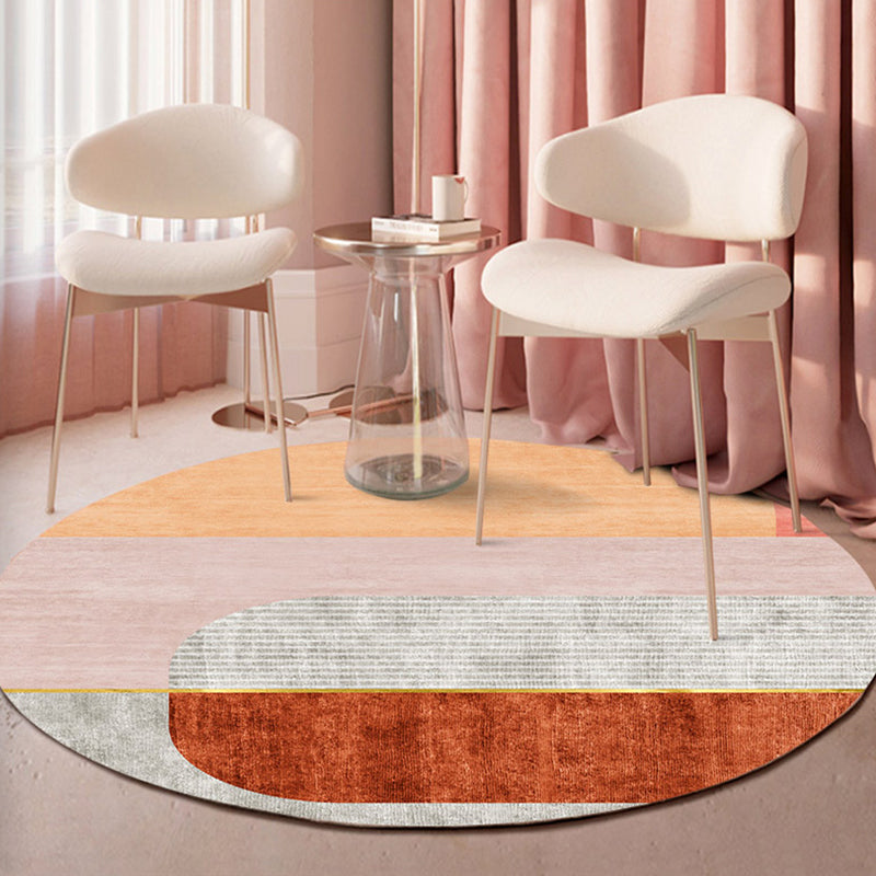 Indoor Round Rug Multicolor Polyester with Color Block Design Pet Friendly Novelty Style Area Rug - view 7