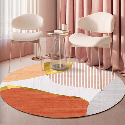 Indoor Round Rug Multicolor Polyester with Color Block Design Pet Friendly Novelty Style Area Rug