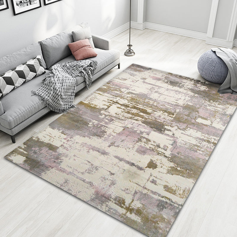 Industrial Style Rug with Colorful Cement Pattern Indoor Pet Friendly Polyester Area Rug