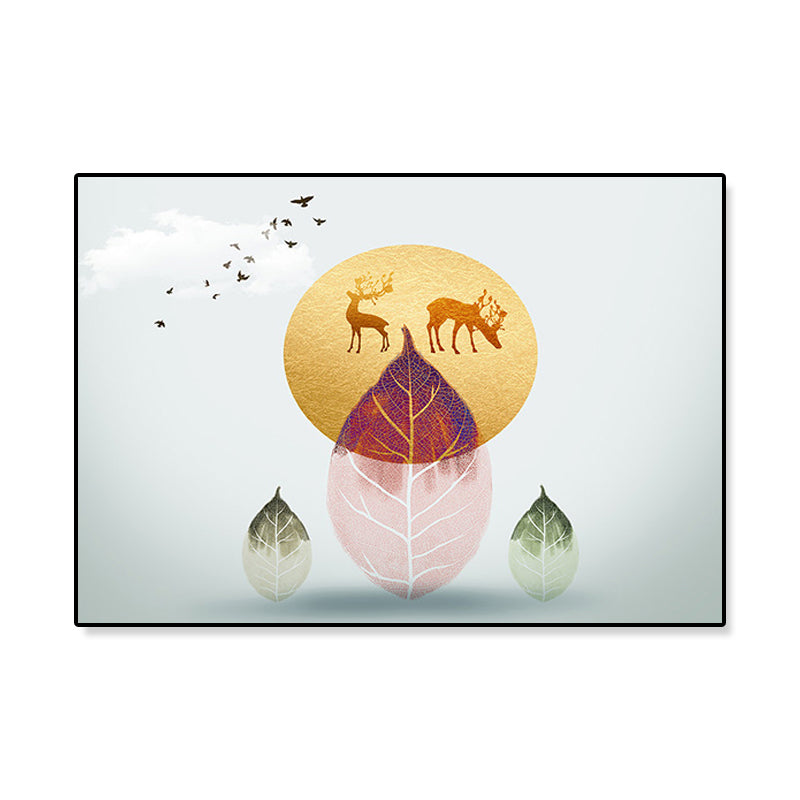 Illustration Plant Canvas Nordic Mysterious Leaf and Elk Wall Art Print in Soft Color - view 2