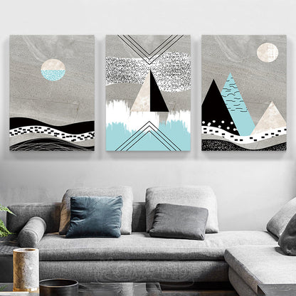 Geometrical Mountain Landscape Canvas Modern Textured Wall Art Print in Soft Color