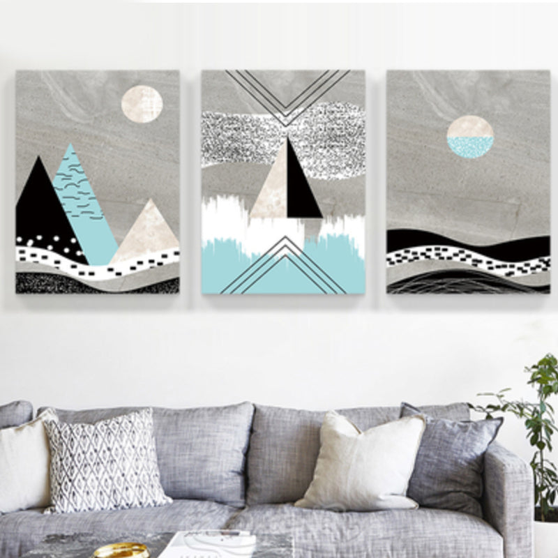 Geometrical Mountain Landscape Canvas Modern Textured Wall Art Print in Soft Color - view 2