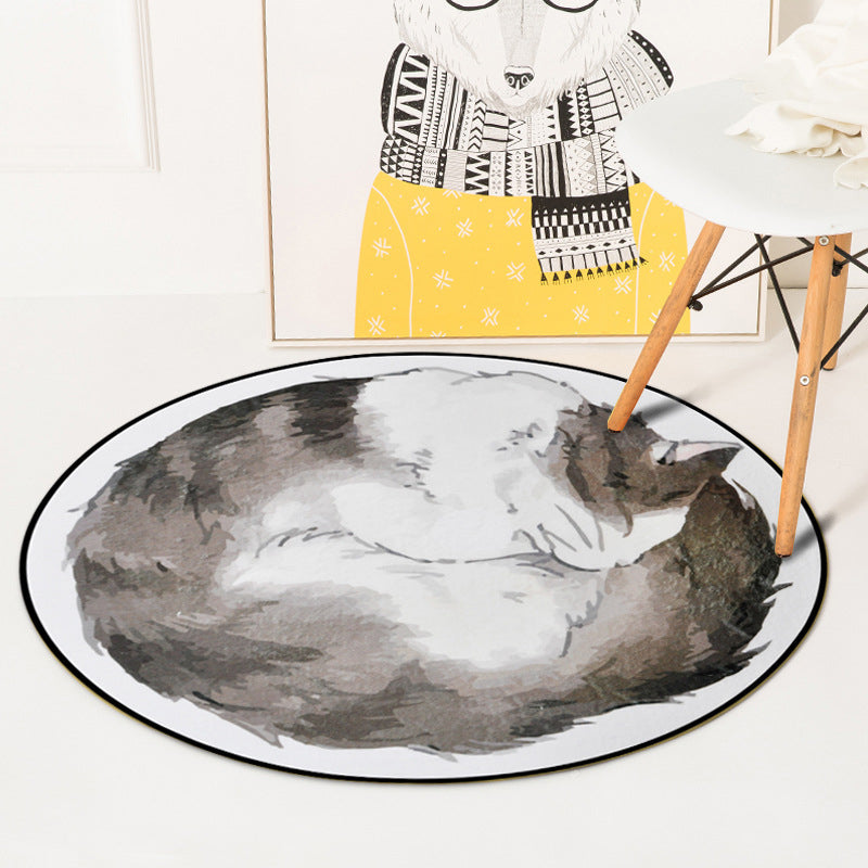 Kids Child's Room Rug in Yellow and Grey Animal Sleeping Cat Print Rug Polyester Non-Slip Area Rug - Grey - Clearhalo - 'Area Rug' - 'Rug' - 1933667