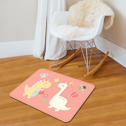 Cute Kids Rug in Pink and White Animal Dinosaur Butterfly Bee Pattern Rug Polyester Washable Carpet for Children's Room