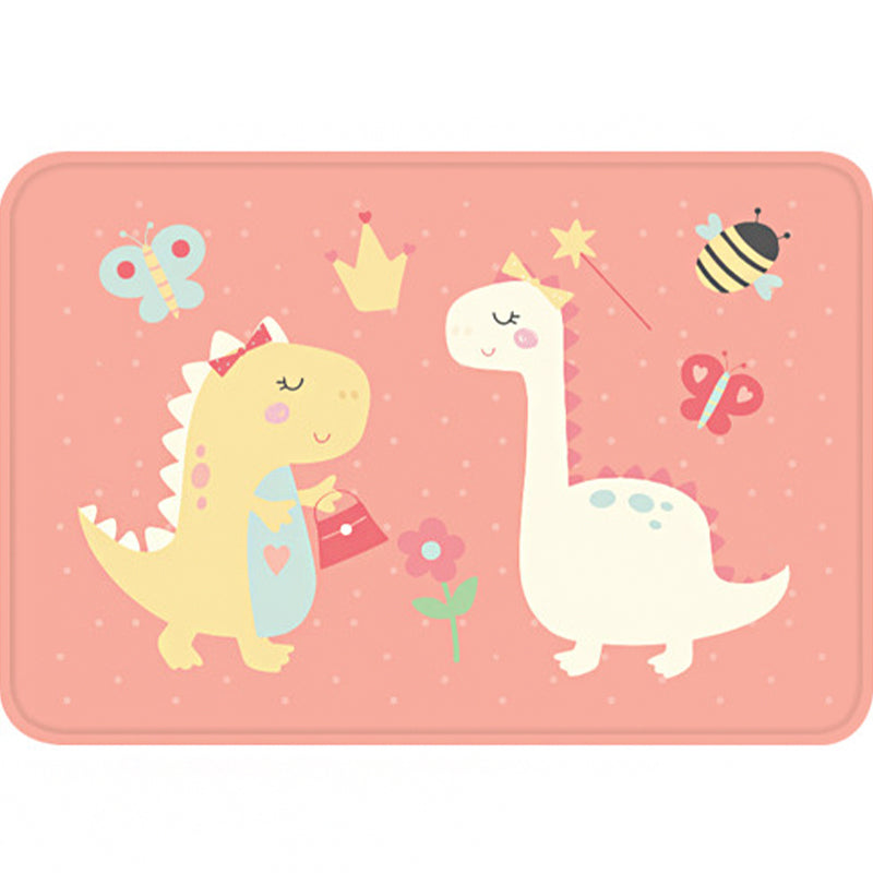Cute Kids Rug in Pink and White Animal Dinosaur Butterfly Bee Pattern Rug Polyester Washable Carpet for Childr