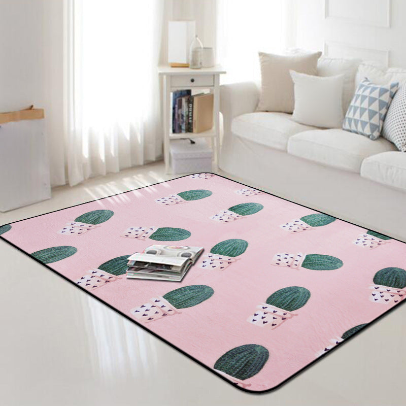 Kids Child's Room Rug in Pink and Green Botanical Cactus Print Rug Polyester Stain-Resistant Area Rug - Pink - Clearhalo - 'Area Rug' - 'Rug' - 1933682