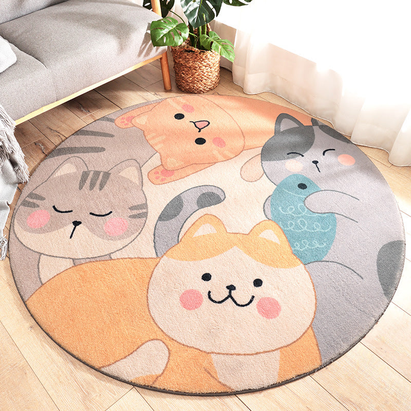 Cute Kids Rug in Orange and Green Animal Cat Panda Train Pattern Rug Polyester Washable Carpet for Children's