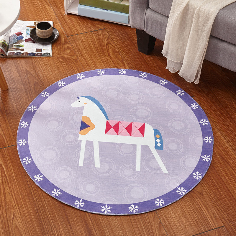 Kids Bedroom Rug in Pink and Purple Animal Horse Bear Print Rug Polyester Stain-Resistant Area Rug - Purple - Clearhalo - 'Area Rug' - 'Rug' - 1933693