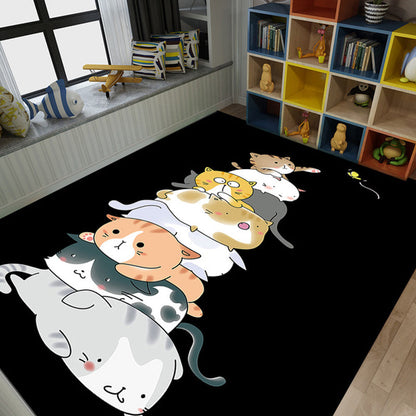 Cute Kids Rug in Black and Pink Animal Cat Dog Pattern Rug Polyester Machine Washable Carpet for Children's Room