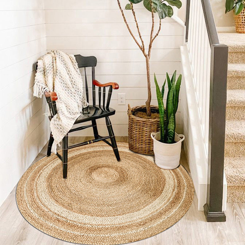 Casual Khaki Rustic Rug Jute Plain Rug Machine Washable Pet Friendly Non-Slip Carpet for Bedroom - view 2