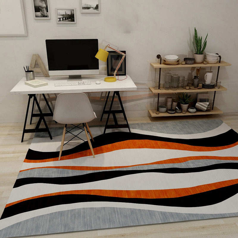 Novelty Stripe Wave Pattern Rug Colorful Polyester Carpet Washable Area Rug for Living Room
