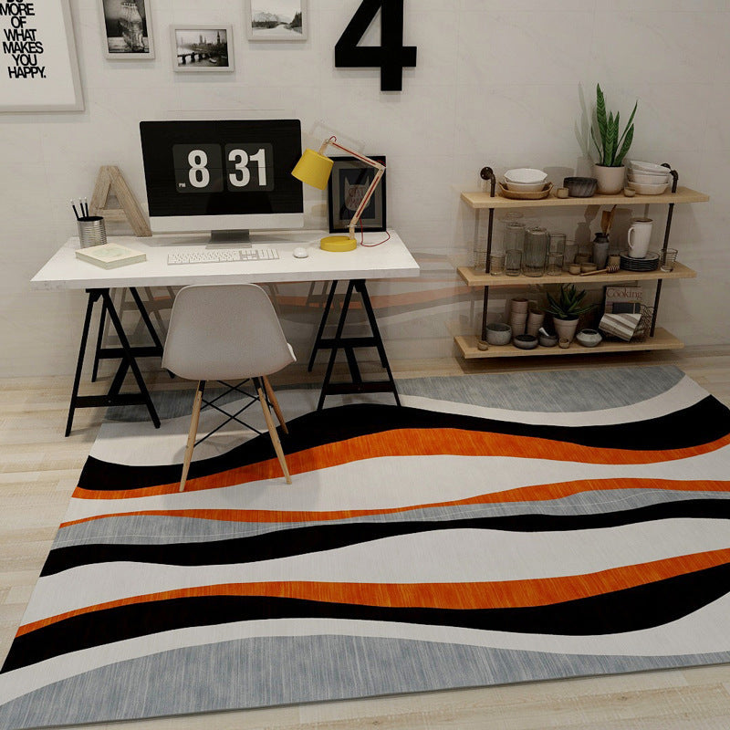 Novelty Stripe Wave Pattern Rug Colorful Polyester Carpet Washable Area Rug for Living Room