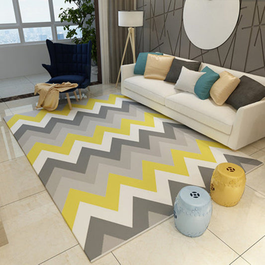 Casual Novelty Rug in Grey Stripe Chevron Print Area Rug Polyester Washable Area Rug for Home Decoration - Gray-Yellow - Clearhalo - 'Area Rug' - 'Rug' - 1946572