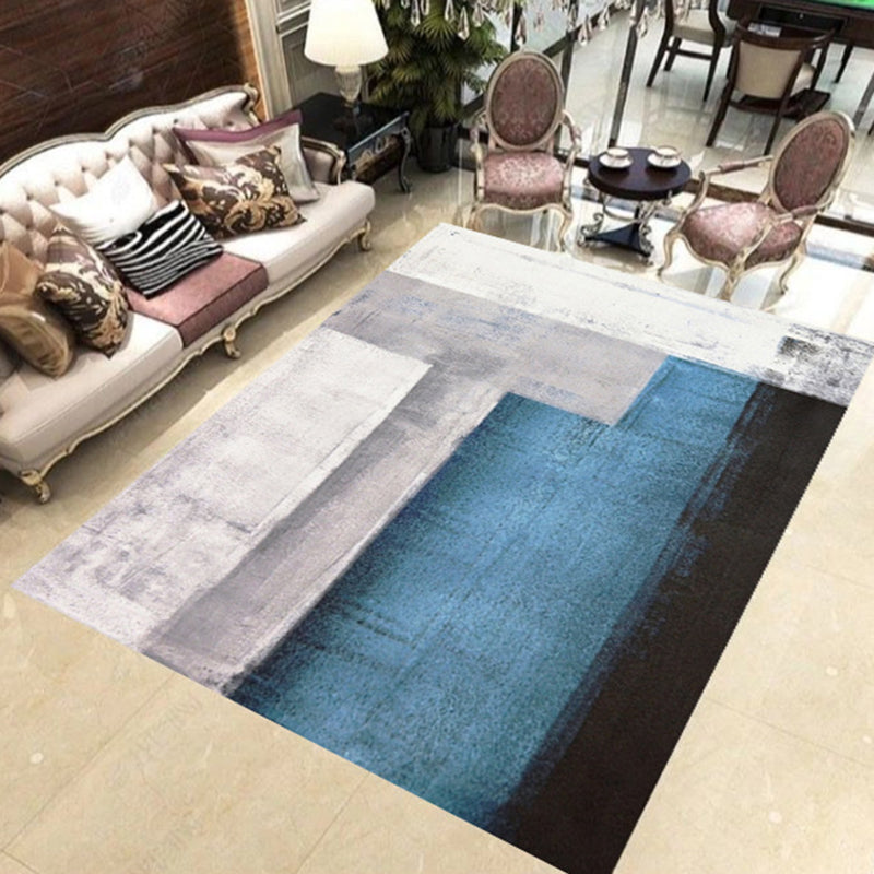 Novelty Colorblock Print Rug in Grey and Blue Polyester Carpet Washable Area Rug for Home Decoration