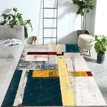 Novelty Home Decoration Rug in Blue and Ivory Color Block Cross Print Area Rug Polyester Washable Carpet