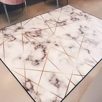 Novelty Bedroom Rug in White Geometry Marble Print Rug Polyester Washable Area Rug