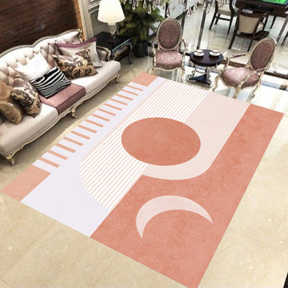 Modern Novelty Rug in Orange and Ivory Moon Sun Stripe Print Area Rug Polyester Washable Carpet for Bedroom - Yellow-Red - Clearhalo - 'Area Rug' - 'Rug' - 1946806