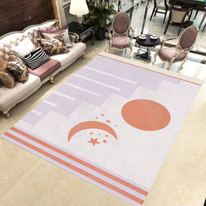 Modern Novelty Rug in Orange and Ivory Moon Sun Stripe Print Area Rug Polyester Washable Carpet for Bedroom - Light Pink - Clearhalo - 'Area Rug' - 'Rug' - 1946810