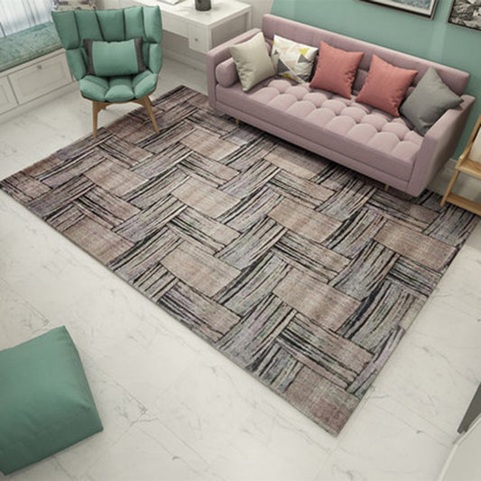 Novelty Living Room Rug in Brown Rectangle Print Rug Polyester Washable Area Rug