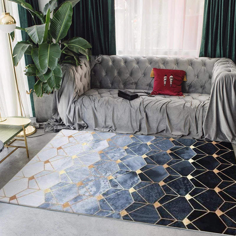 Blue Bedroom Rug Modern Geometric Hexagon Pattern Area Rug Polyester Machine Washable Carpet - Blue - Clearhalo - 'Area Rug' - 'Modern' - 'Rugs' - Rug' - 1947194