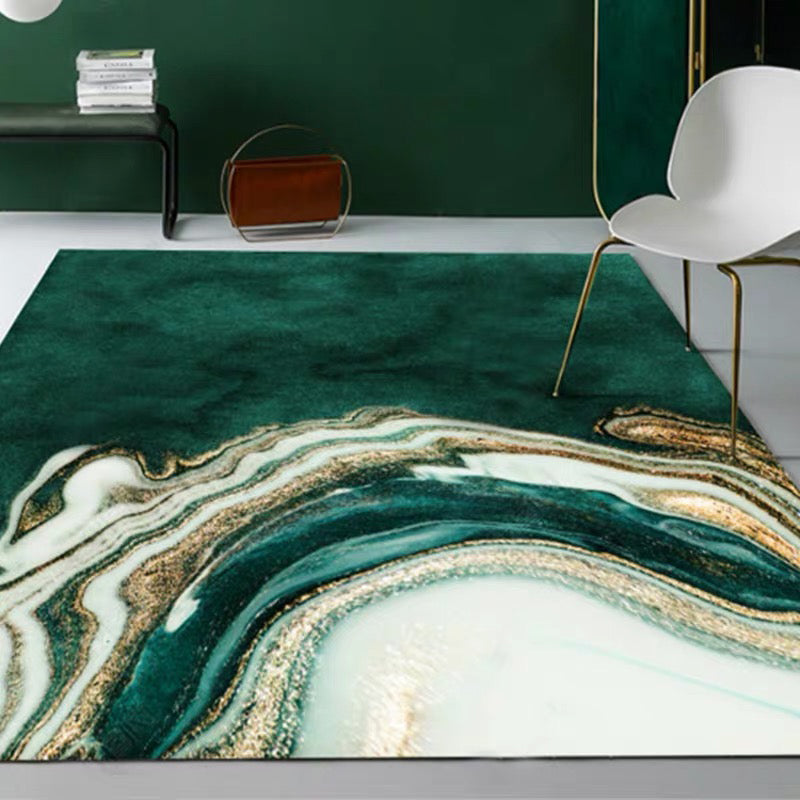 Green Bedroom Rug Modern Abstract Marble Pattern Area Rug Polyester Washable Carpet - Blackish Green - Clearhalo - 'Area Rug' - 'Modern' - 'Rugs' - Rug' - 1947275