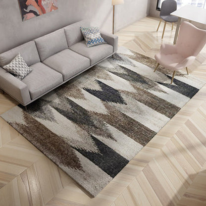 Modern Living Room Rug in Brown Abstract Triangle Circle Stripe Pattern Rug Polyester Washable Area Rug - Black - Clearhalo - 'Area Rug' - 'Modern' - 'Rugs' - Rug' - 1947303