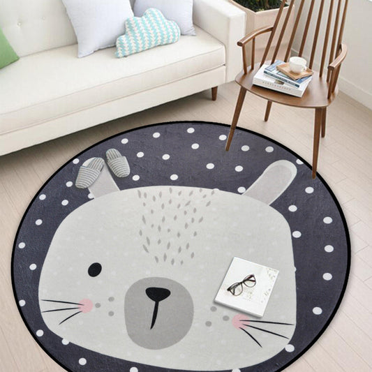 Casual Kids Rug in Black and Grey Animal Rabbit Bear Fox Panda Pattern Rug Polyester Washable Carpet for Children's Room