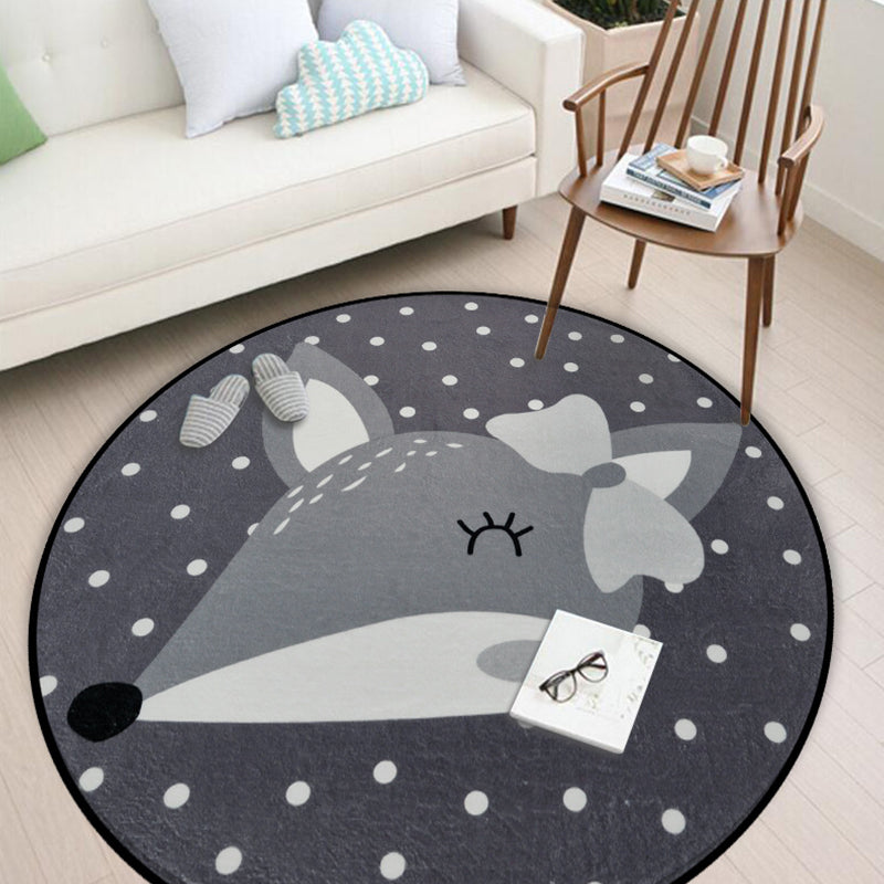 Kids Nursery Rug in Black and Grey Animal Mouse Print Rug Polyester Washable Anti-Slip Backing Area Rug - Black-Gray - Clearhalo - 'Area Rug' - 'Rug' - 1947426