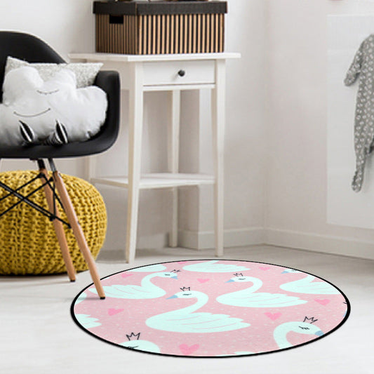 Pink Child's Room Rug Kids Animal Unicorn Swan Floral Heart Pattern Area Rug Polyester Pet Friendly Carpet - Pink - Clearhalo - 'Area Rug' - 'Rug' - 1947432