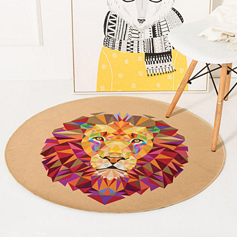 Kids Nursery Rug in Orange and Ivory Animal Rabbit Lion Fox Print Rug Polyester Non-Slip Area Rug - Red - Clearhalo - 'Area Rug' - 'Rug' - 1947445