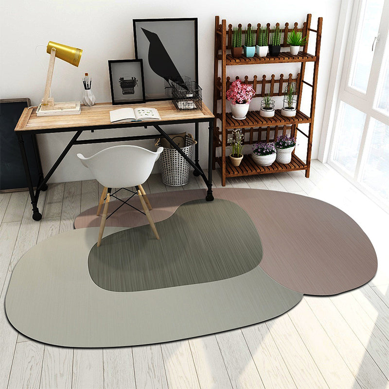 Irregular Bedroom Rug in Brown and Blue Modern Colorblock Pattern Area Rug Polyester Machine Washable Carpet - view 3