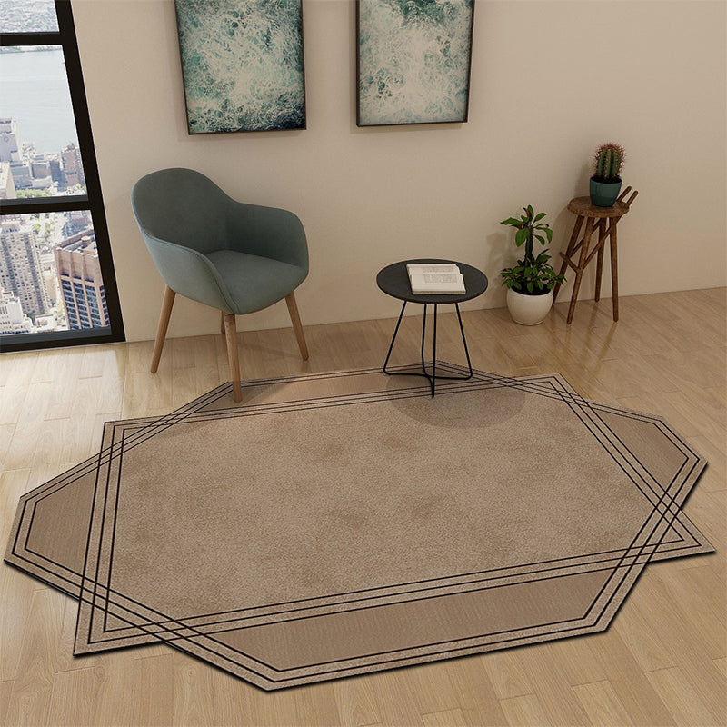 Irregular Bedroom Rug in Brown and Blue Modern Colorblock Pattern Area Rug Polyester Machine Washable Carpet - view 2