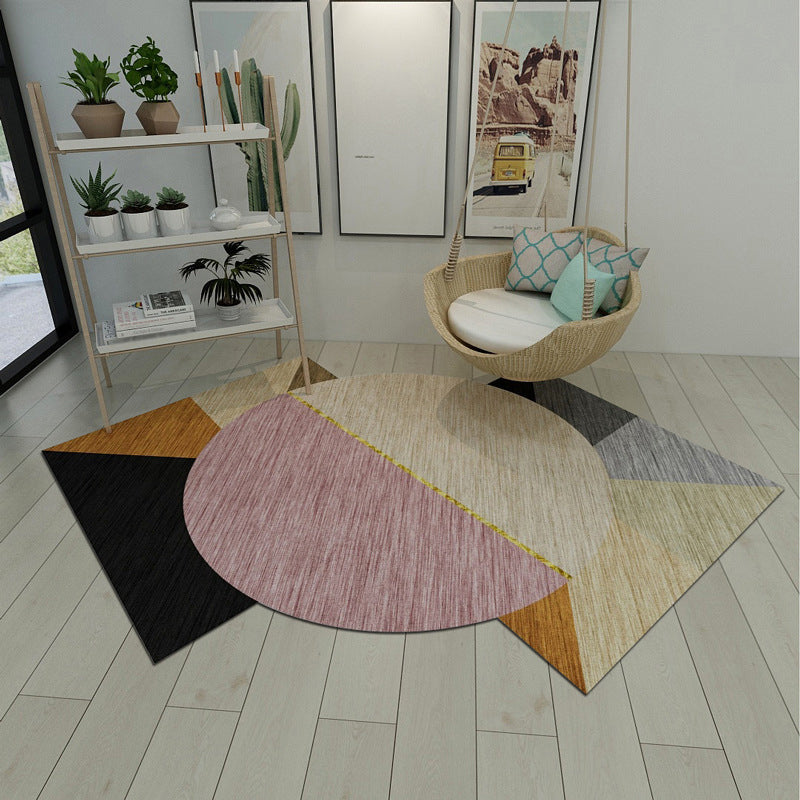 Modern Living Room Irregular Rug Colorful Color Block Pattern Rug Polyester Stain-Resistant Area Rug - Pink - Clearhalo - 'Area Rug' - 'Rug' - 1947537