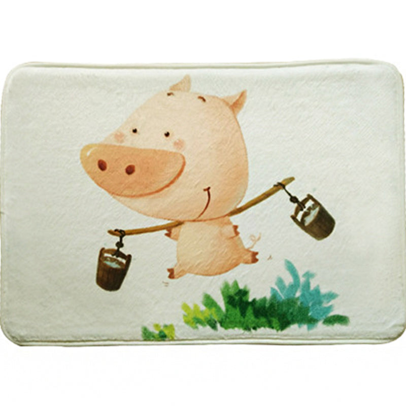 Green and White Nursery Rug Kids Animal Hedgehog Pig Fox Pattern Area Rug Polyester Non-Slip Backing Carpet