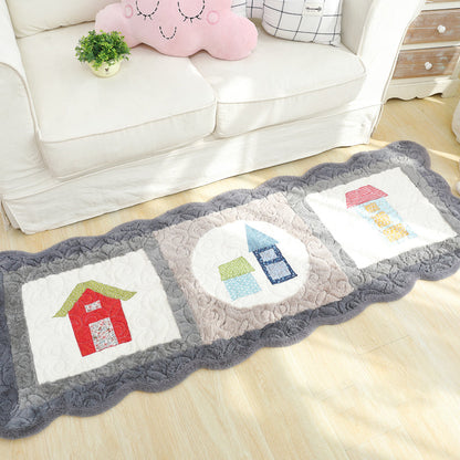 Novelty House Pattern Rug Green and Grey Kids Rug Polyester Washable Pet Friendly Anti-Slip Carpet for Children's Room