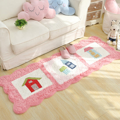 Novelty House Pattern Rug Green and Grey Kids Rug Polyester Washable Pet Friendly Anti-Slip Carpet for Children's Room