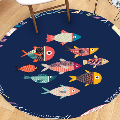 Cute Kids Rug Multicolor Rabbit and Fish Pattern Rug Pet Friendly Anti-Slip Machine Washable Area Rug for Decoration