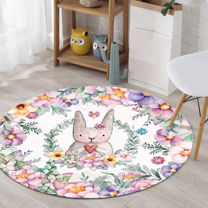 Cute Kids Rug Multicolor Rabbit and Fish Pattern Rug Pet Friendly Anti-Slip Machine Washable Area Rug for Decoration