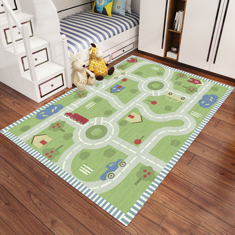 Kids Outer Space Pattern Rug Green and Black Polyester Rug Non-Slip Backing Washable Pet Friendly Carpet for Bedroom - Green - Clearhalo - 'Area Rug' - 'Rug' - 1947657