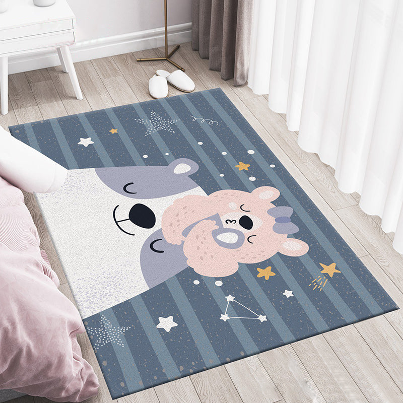 Multicolor Cartoon Animal Pattern Rug Polyester Kids Rug Washable Anti-Slip Pet Friendly Area Rug for Bedroom - Blue - Clearhalo - 'Area Rug' - 'Rug' - 1947672