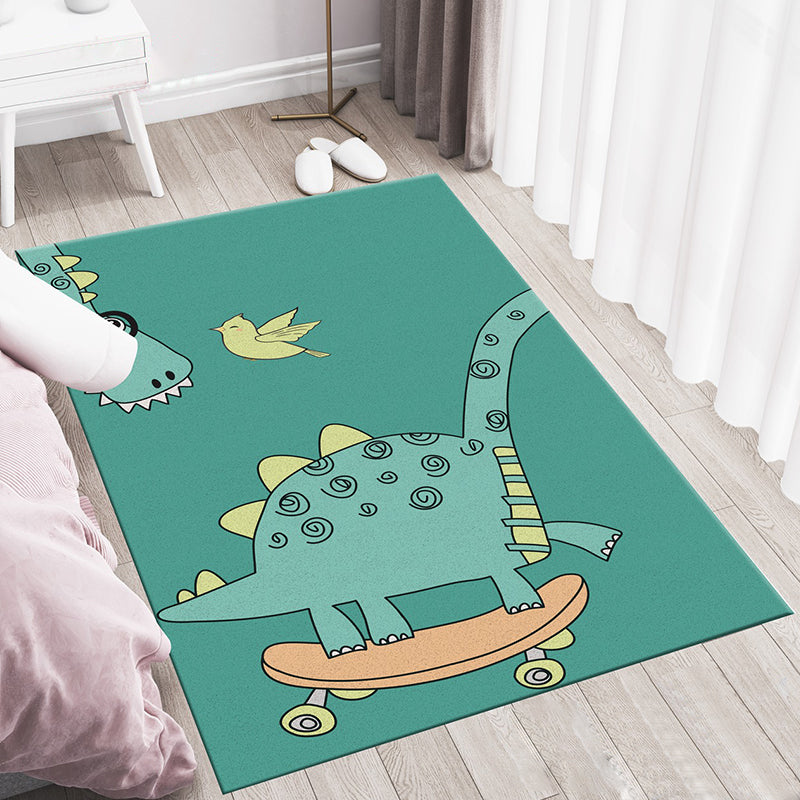 Multicolor Cartoon Animal Pattern Rug Polyester Kids Rug Washable Anti-Slip Pet Friendly Area Rug for Bedroom - Green - Clearhalo - 'Area Rug' - 'Rug' - 1947676