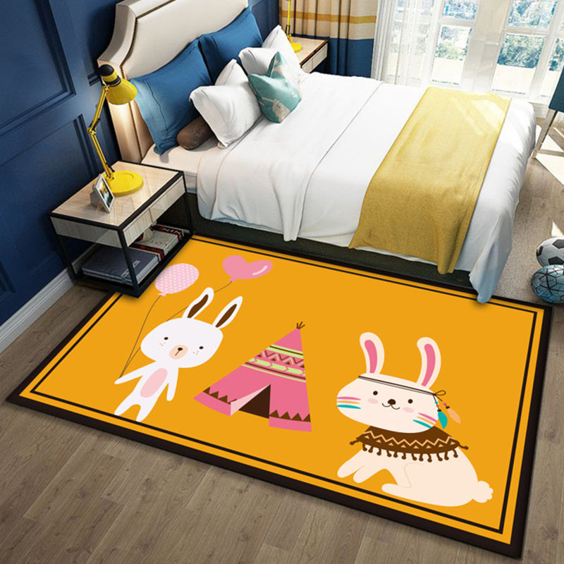 Cute Multicolor Kids Rug Polyester Animal Pattern Rug Washable Pet Friendly Non-Slip Carpet for Nursery