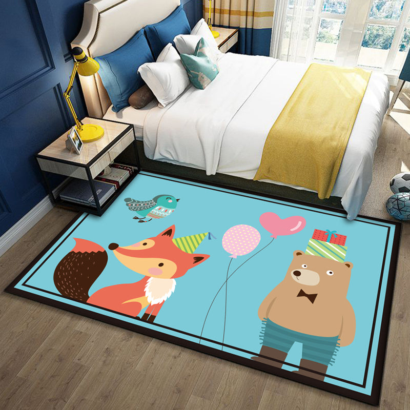 Cute Multicolor Kids Rug Polyester Animal Pattern Rug Washable Pet Friendly Non-Slip Carpet for Nursery - view 2