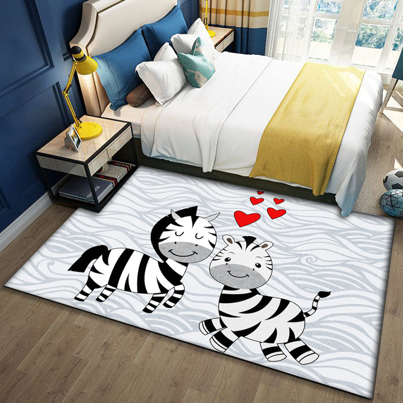 Cute Multicolor Kids Rug Polyester Animal Pattern Rug Washable Pet Friendly Non-Slip Carpet for Nursery - view 3