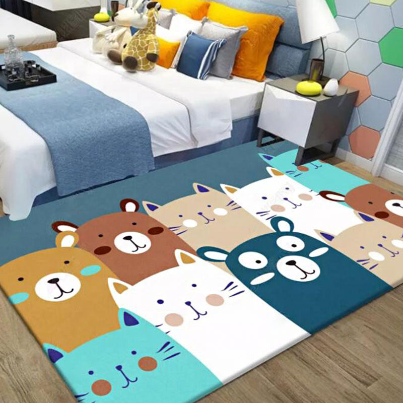 Kids Animal Pattern Rug Multicolor Polyester Rug Non-Slip Backing Washable Pet Friendly Carpet for Home - Blue - Clearhalo - 'Area Rug' - 'Rug' - 1947696
