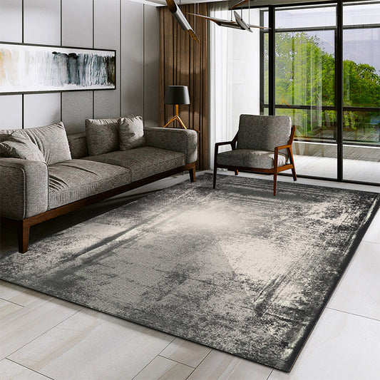 Black Abstract Rug Polyester Industrial Rug Washable Anti-Slip Backing Pet Friendly Indoor Rug for Parlor - Black - Clearhalo - 'Area Rug' - 'Rug' - 1947813