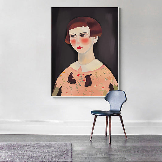 Girl with Rosy Cheeks Art Print Brown Modern Style Wall Decor for Bedroom, Multiple Sizes